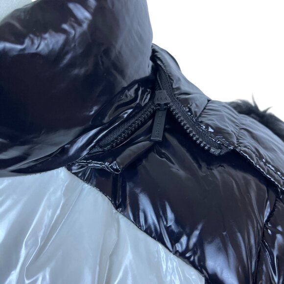 Michael Kors Womens Black & White Nylon Puffer Jacket Hooded Chevron Design XXS - Picture 5 of 10